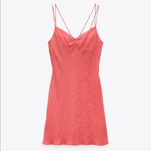 NWT ZARA summer dress embroidered floral design in coral.